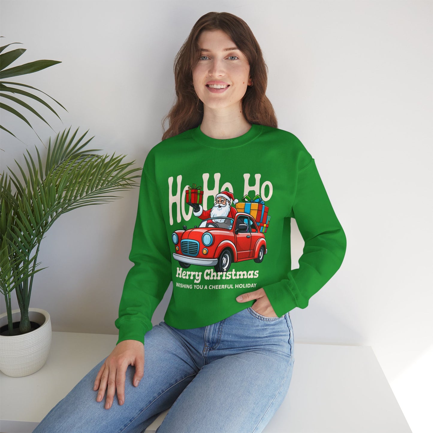 Merry Christmas: Santa in Red Truck Sweatshirt