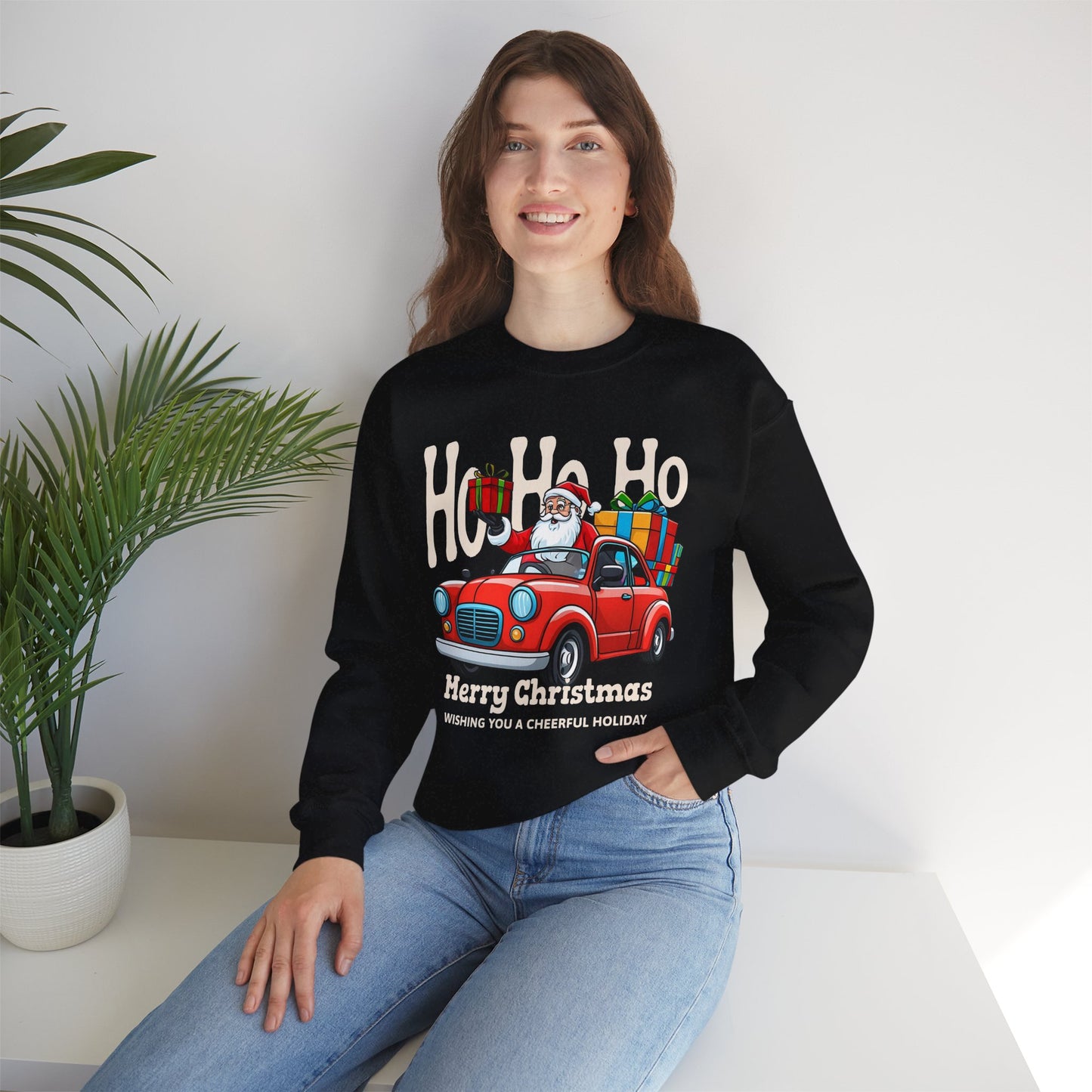 Merry Christmas: Santa in Red Truck Sweatshirt