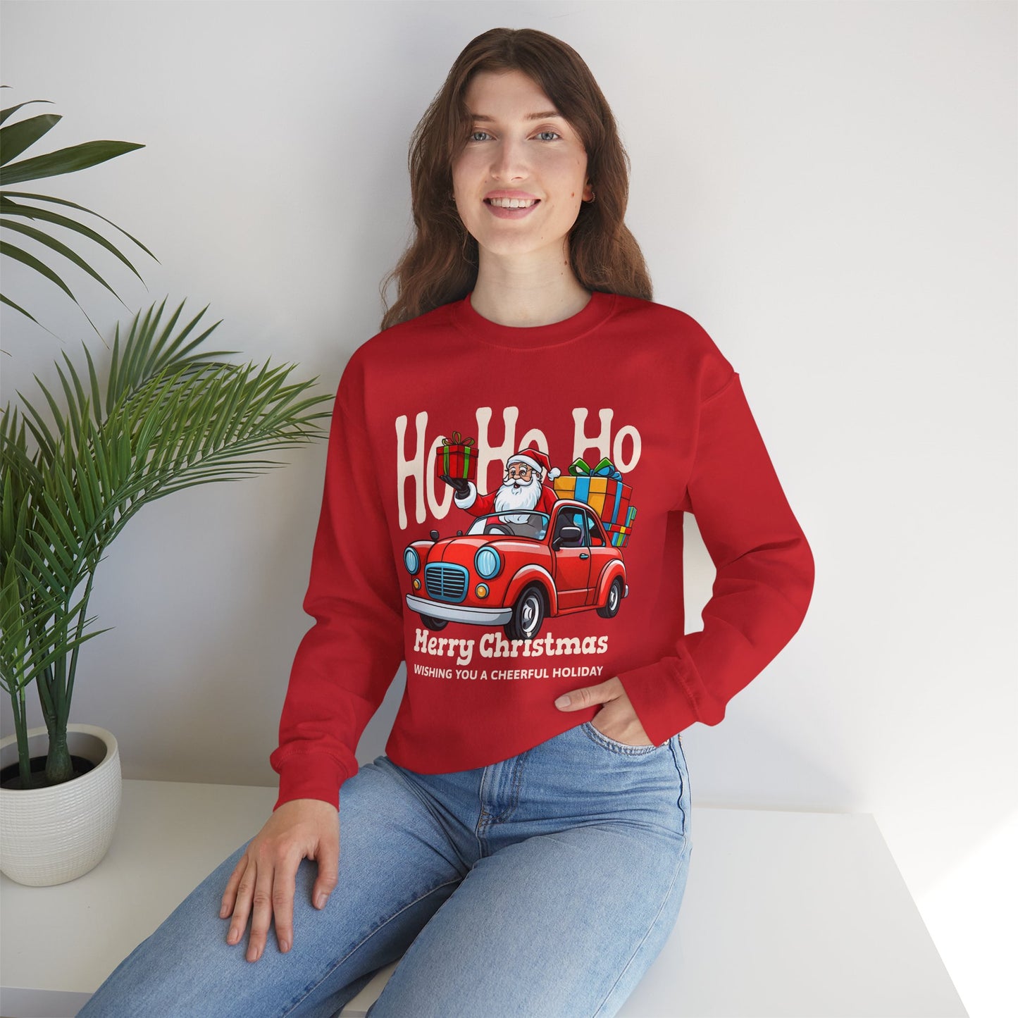 Merry Christmas: Santa in Red Truck Sweatshirt