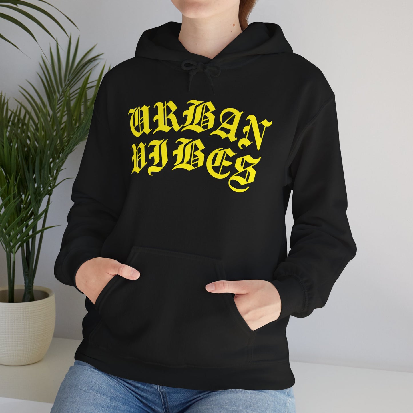 Urban Vibes Bold Gothic Yellow Logo Premium Hoodie
