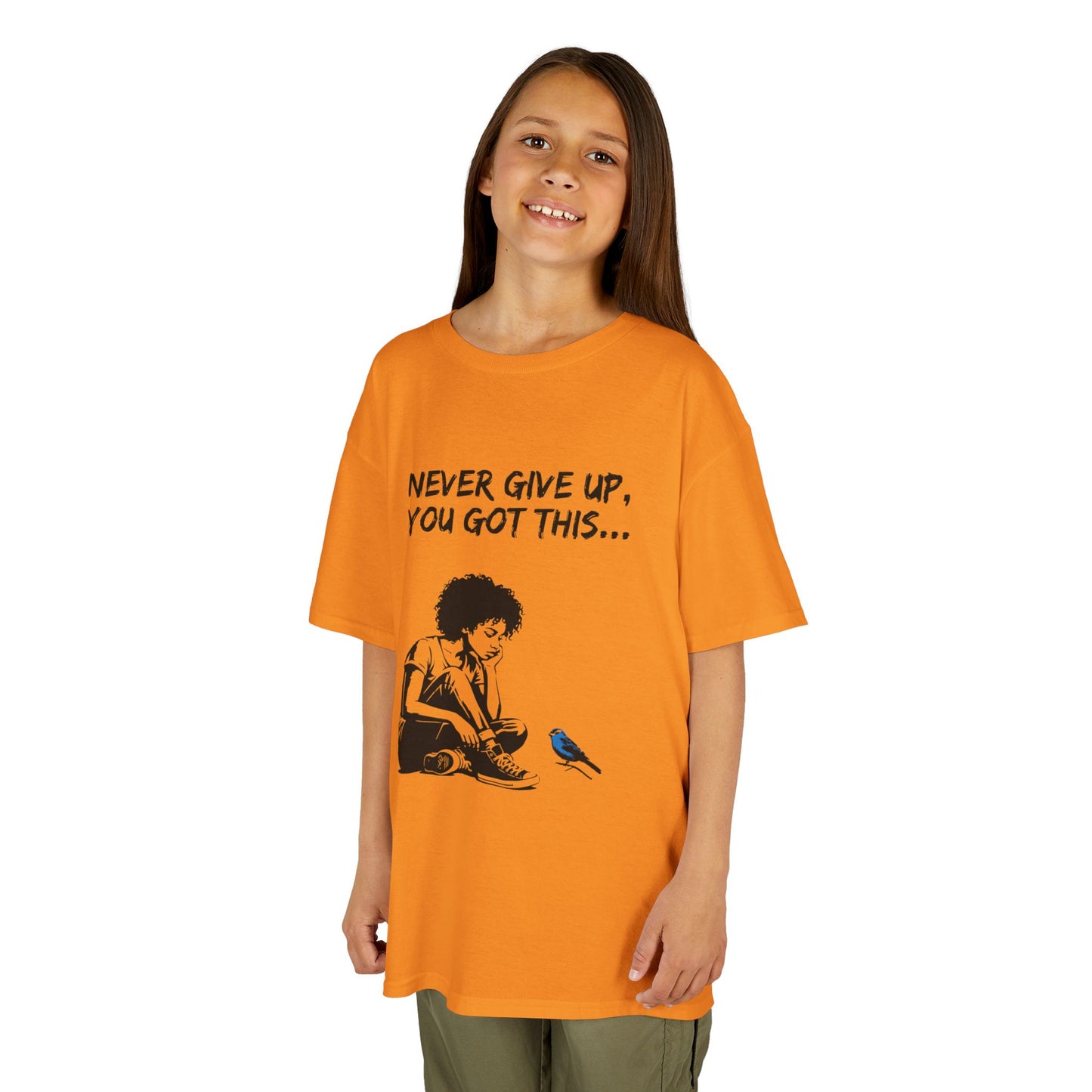 Never Give Up Kids Inspirational Tee