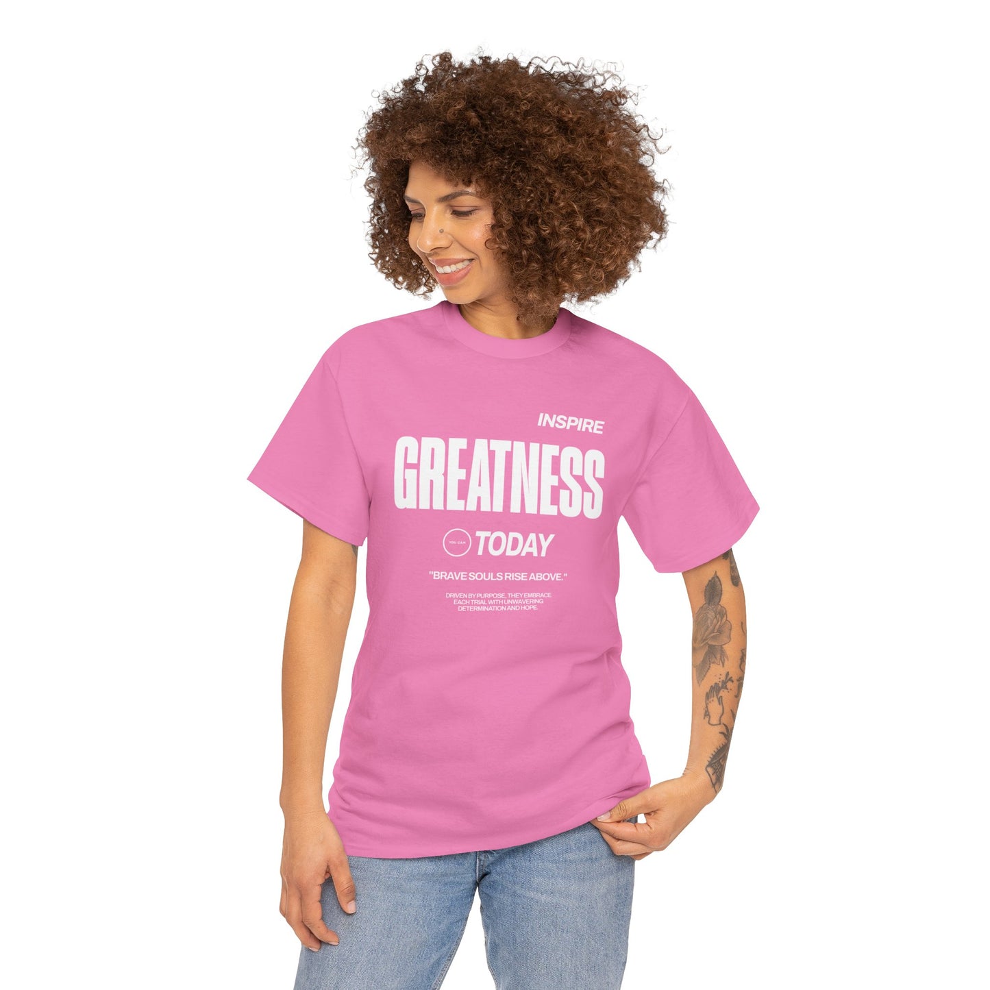 Inspire greatness today! Unisex Heavy Cotton T-shirt design that urges you to embrace every struggle in life with unflinching tenacity and hope.