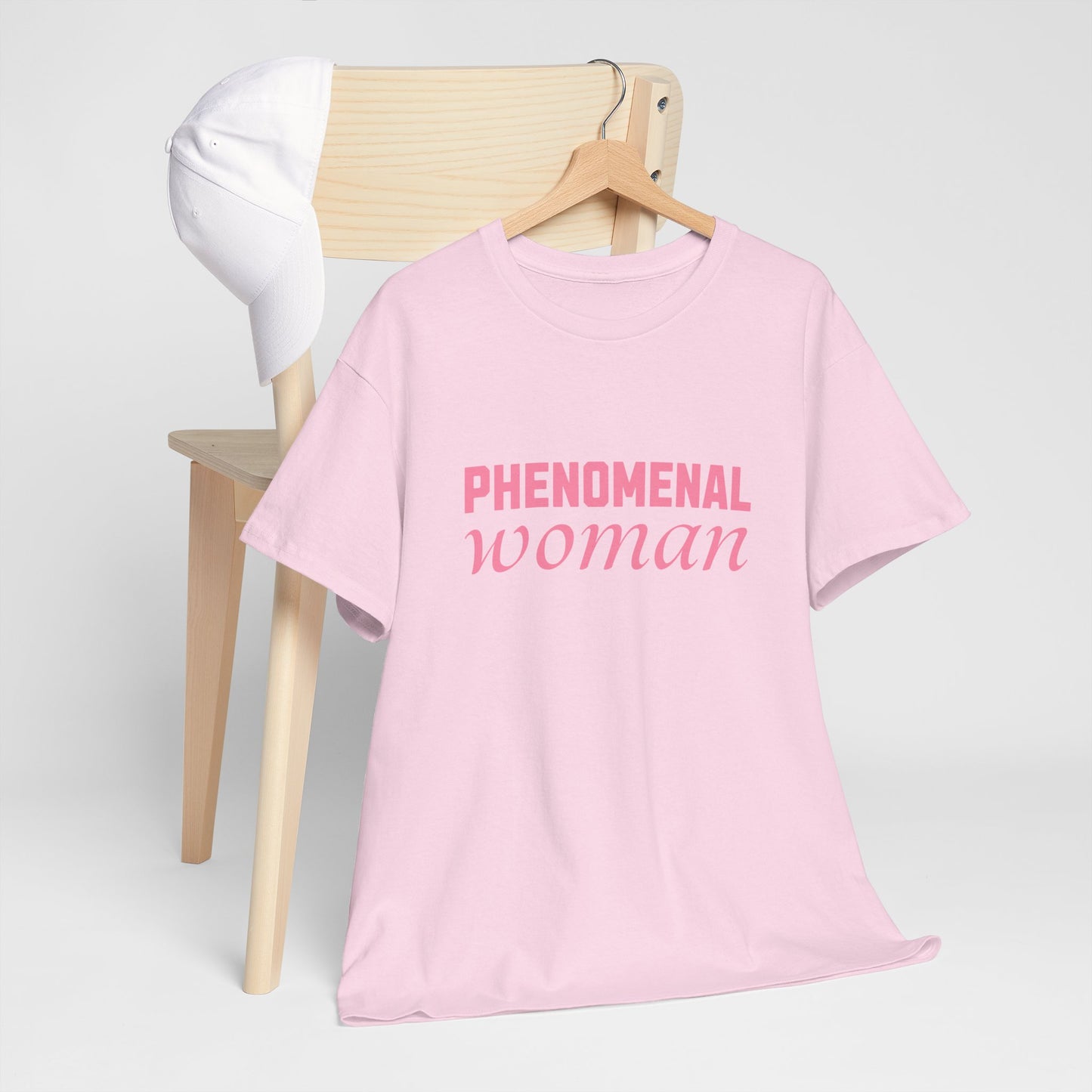 Phenomenal Woman Feminist Empowerment Tee with Pink Text