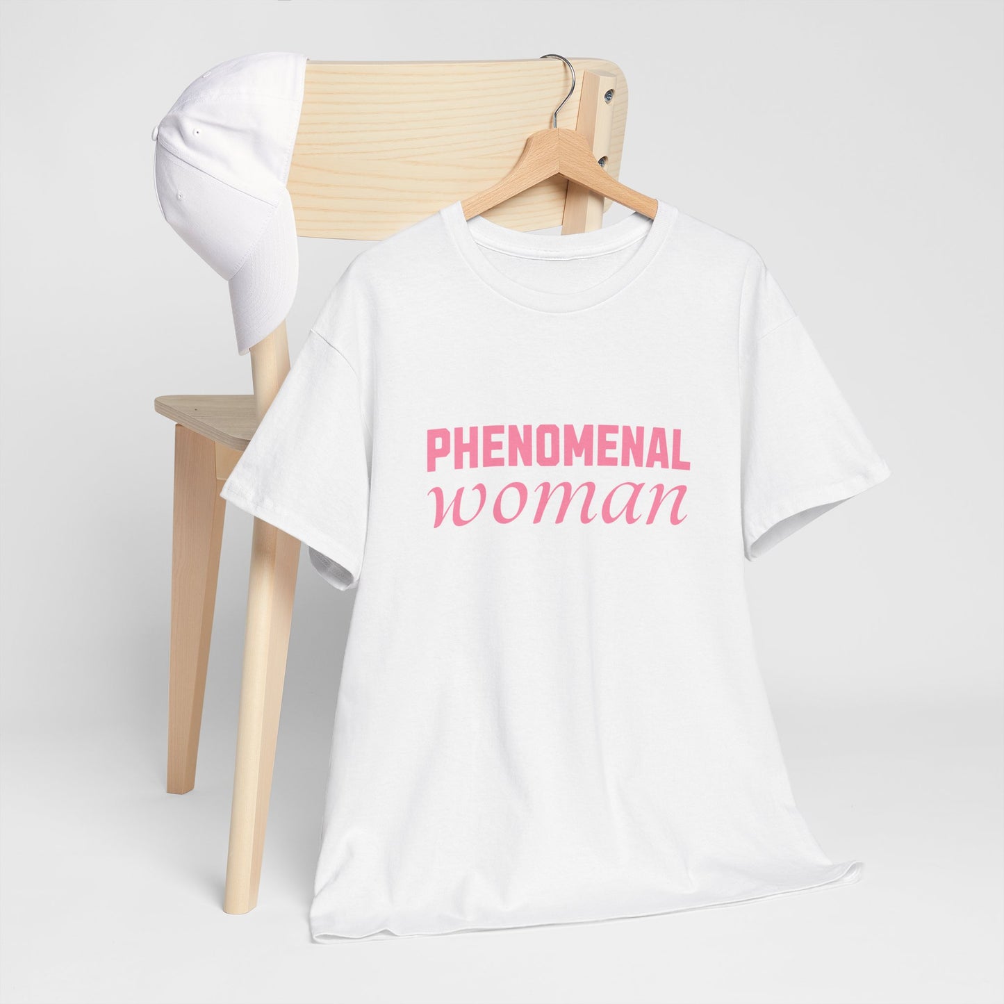Phenomenal Woman Feminist Empowerment Tee with Pink Text