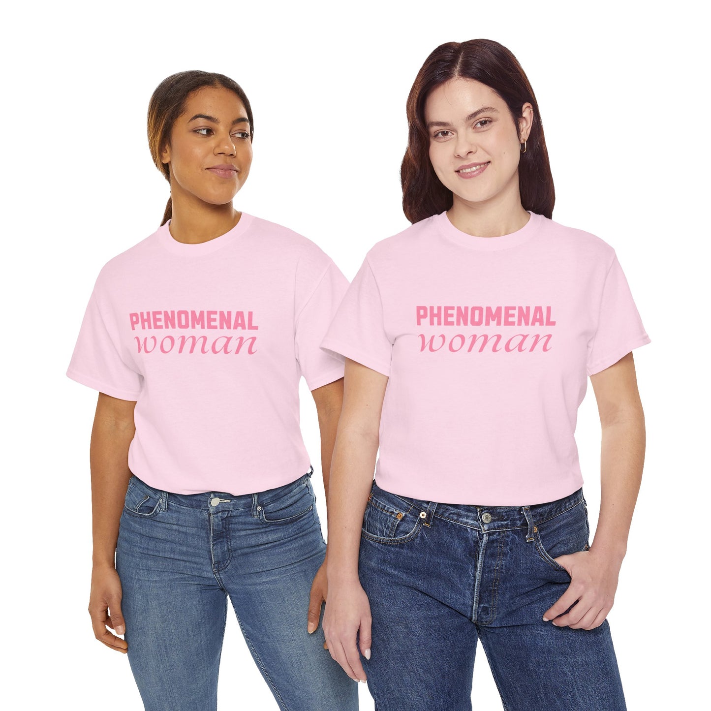 Phenomenal Woman Feminist Empowerment Tee with Pink Text