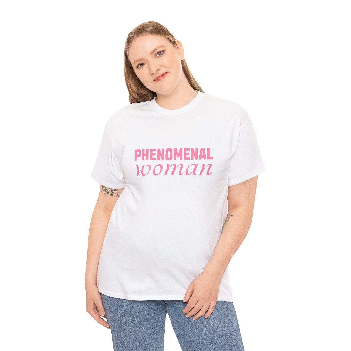 Phenomenal Woman Feminist Empowerment Tee with Pink Text