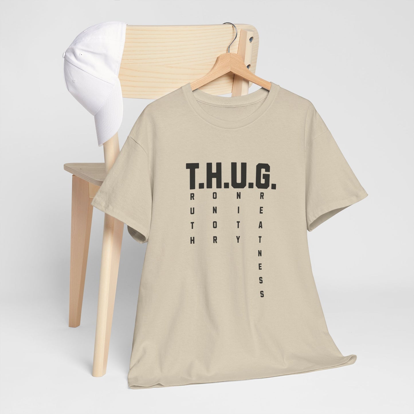 Pure Character: T.H.U.G. Vertical Acronym Premium Graphic Tee