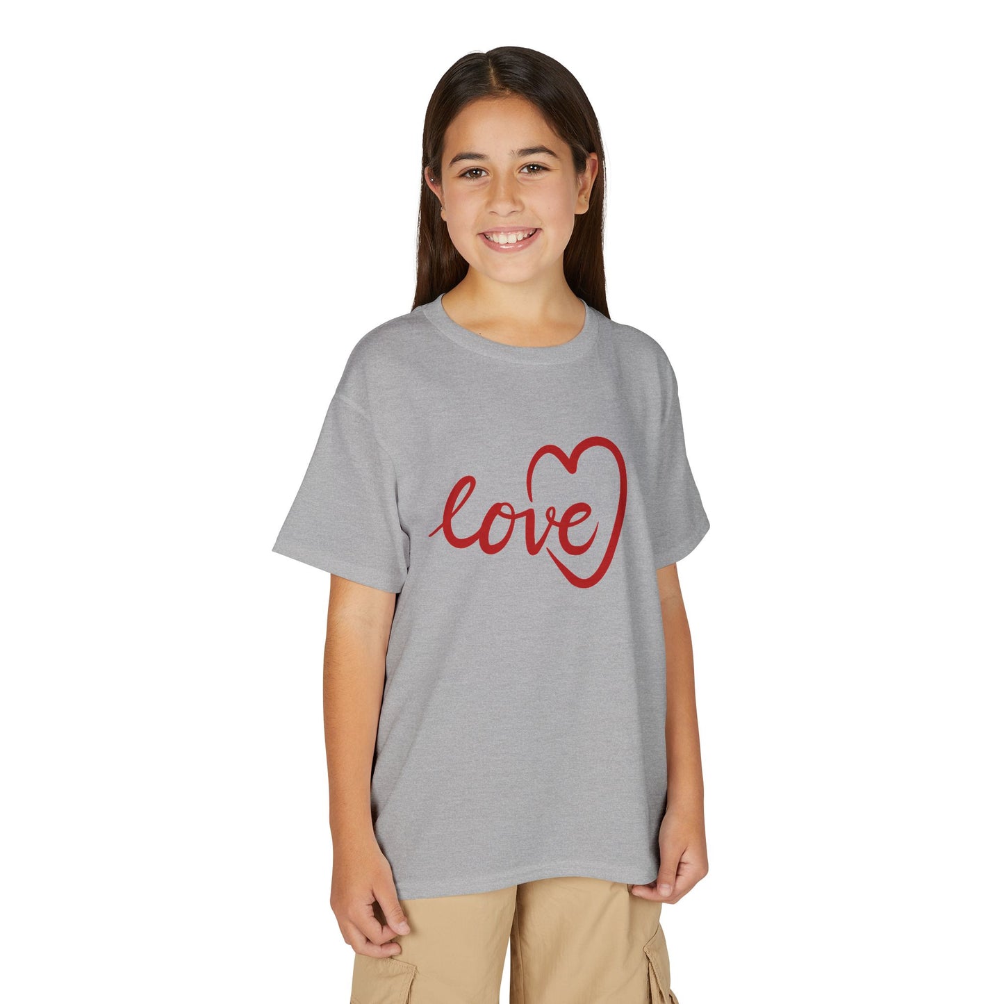 Heartfelt Style: Youth Red "Love" Heart Script Premium Tee