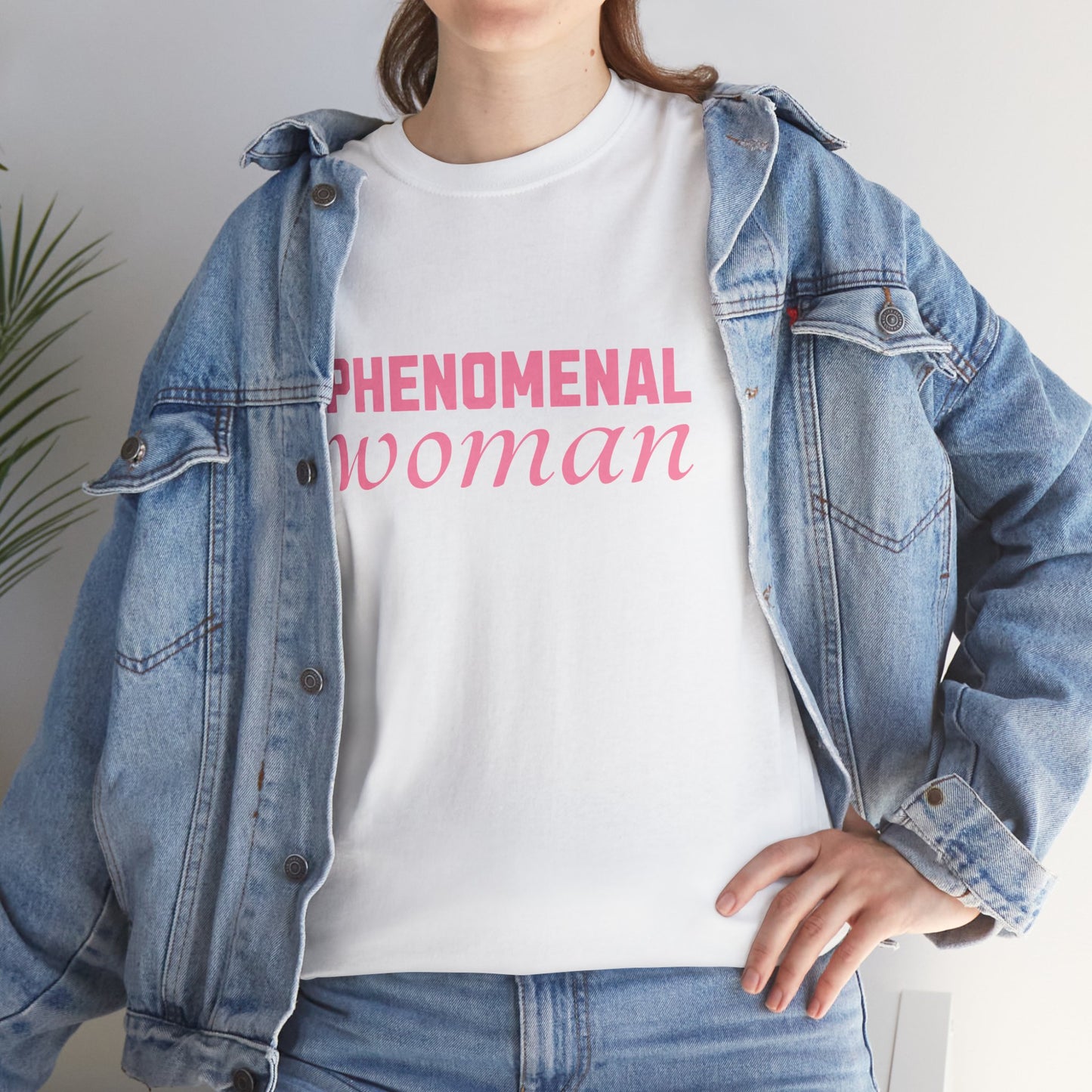 Phenomenal Woman Feminist Empowerment Tee with Pink Text