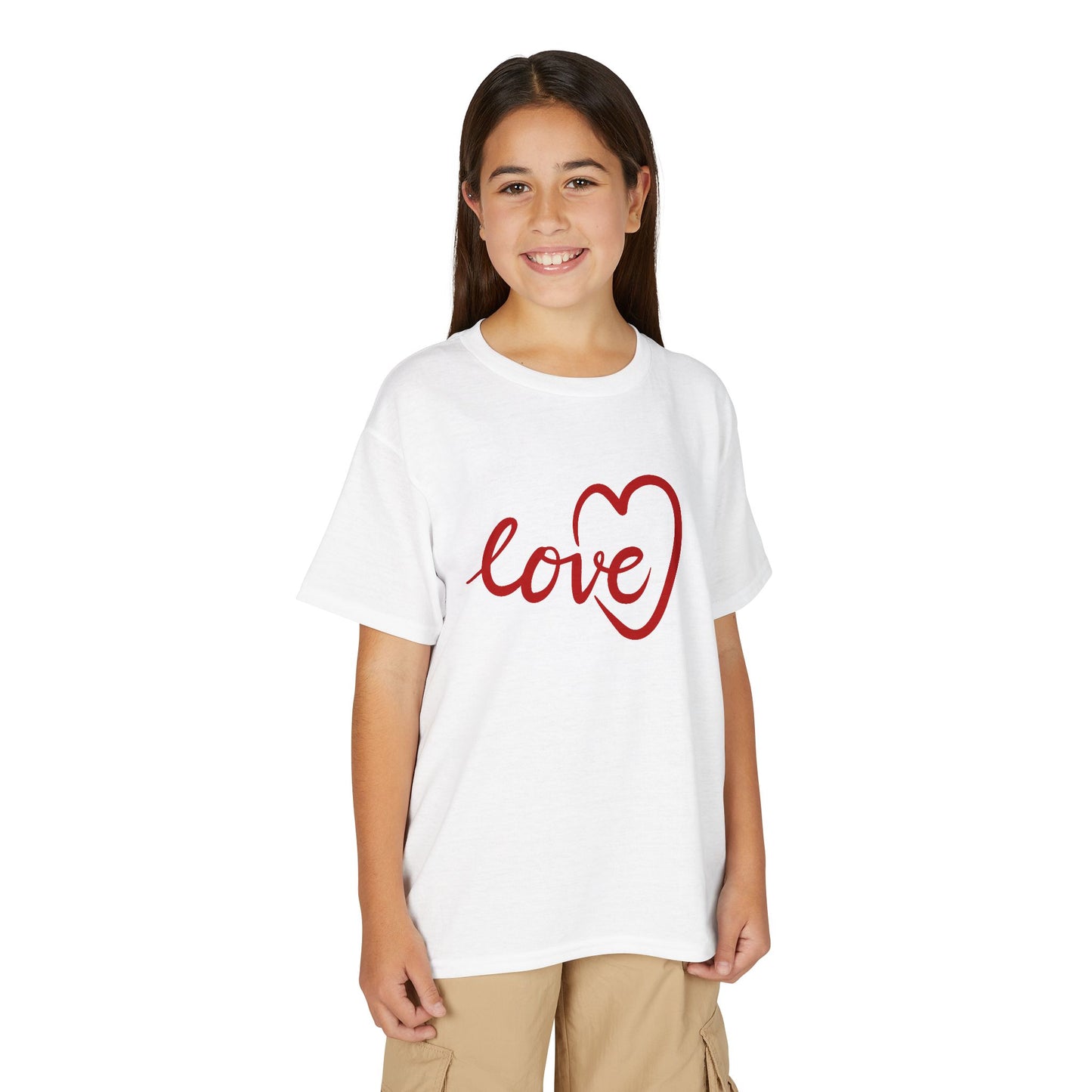 Heartfelt Style: Youth Red "Love" Heart Script Premium Tee