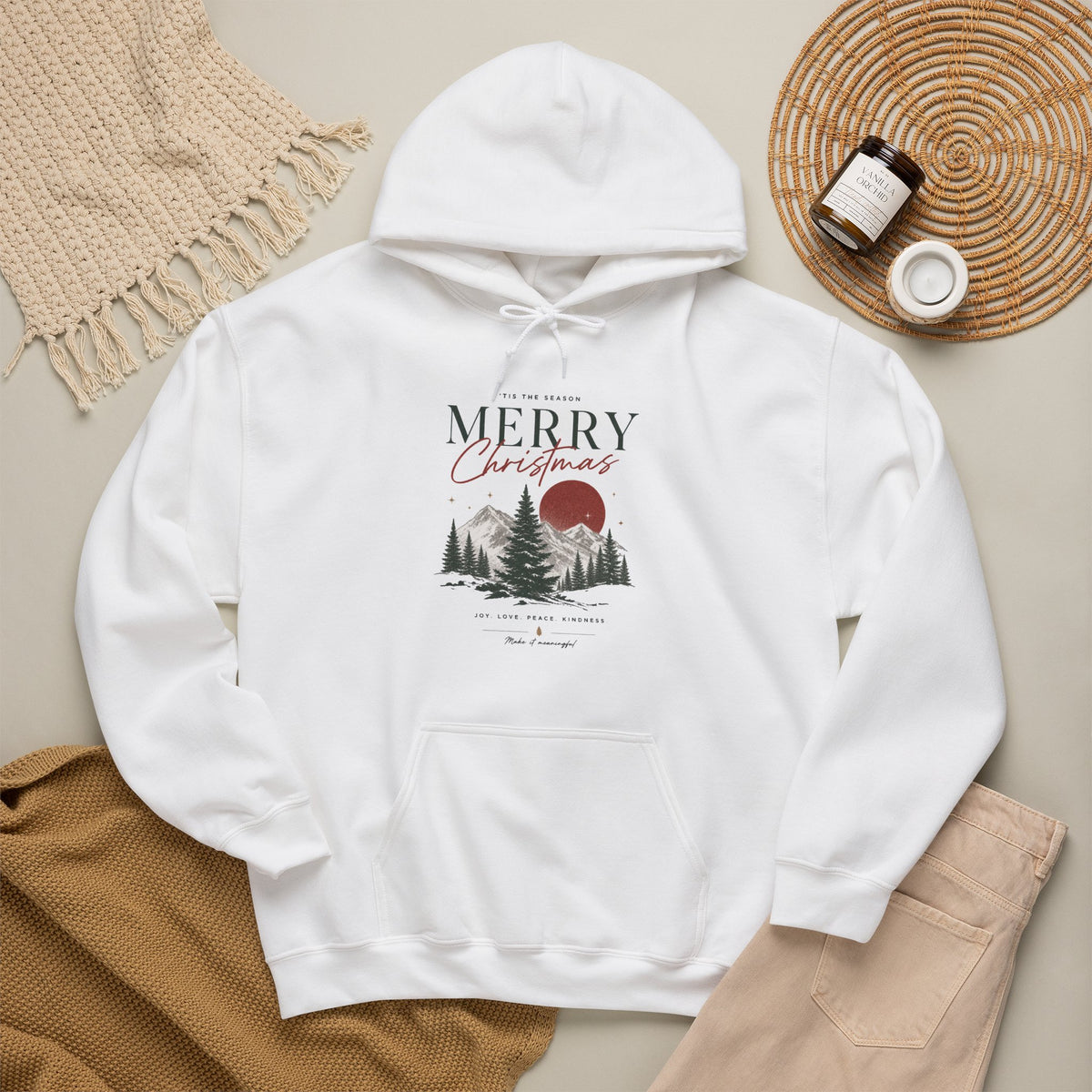 Tis the Season Merry Christmas Hoodie — Forest Sunrise