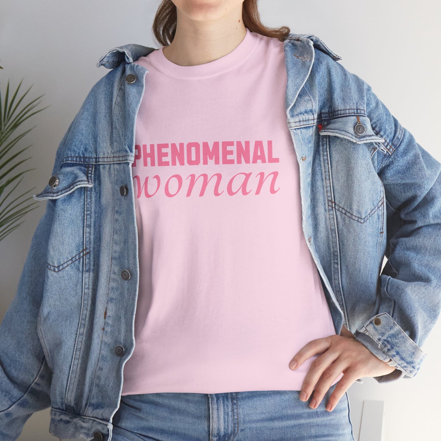 Phenomenal Woman Feminist Empowerment Tee with Pink Text