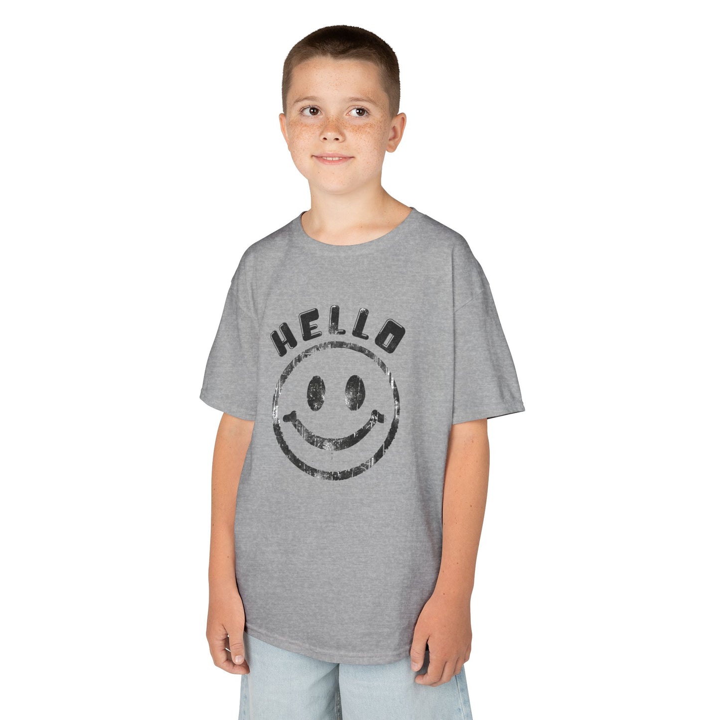 Universal Happiness: Hello Smiley Face Kids Premium Graphic Tee