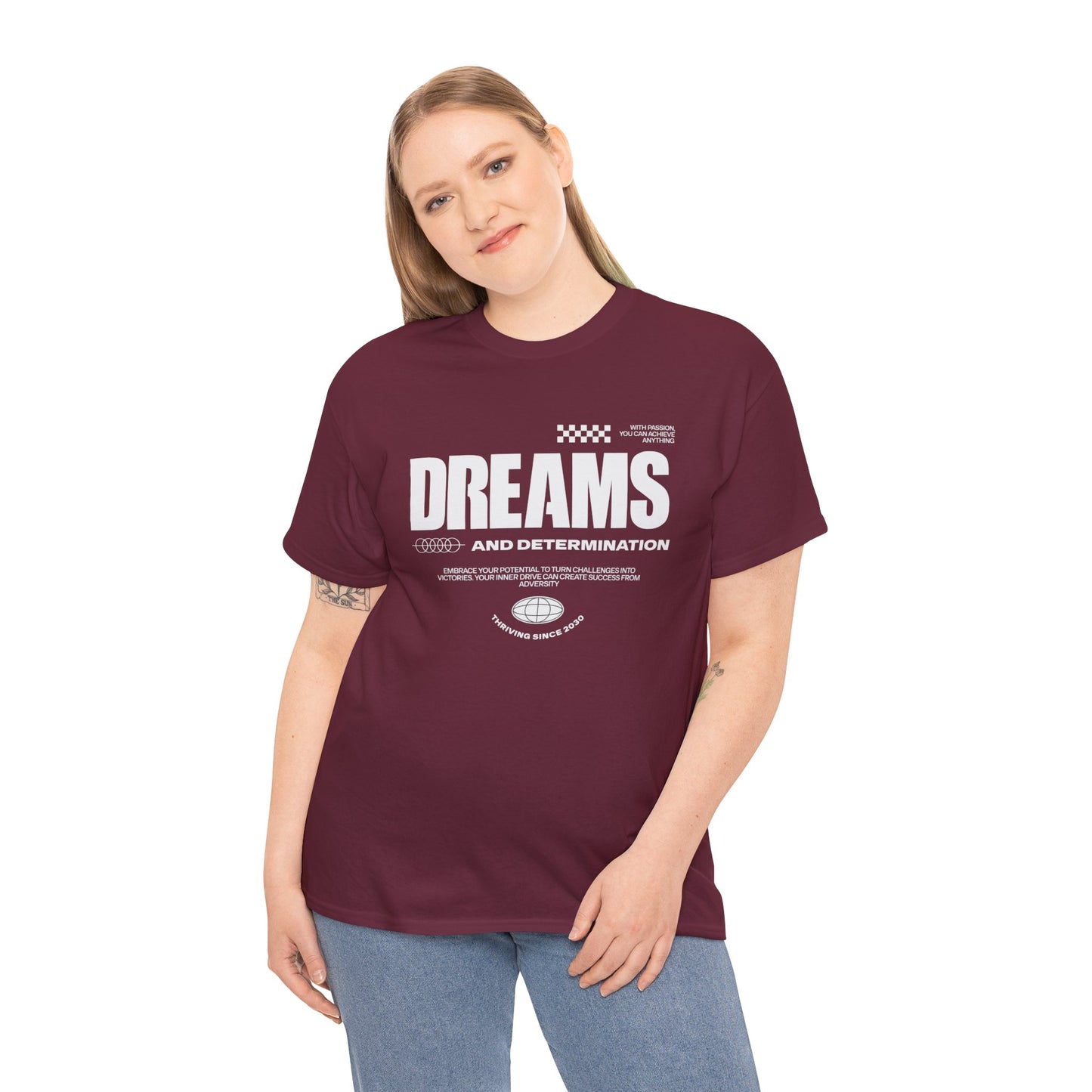 Dreams and determination White font Unisex Heavy Cotton Tee