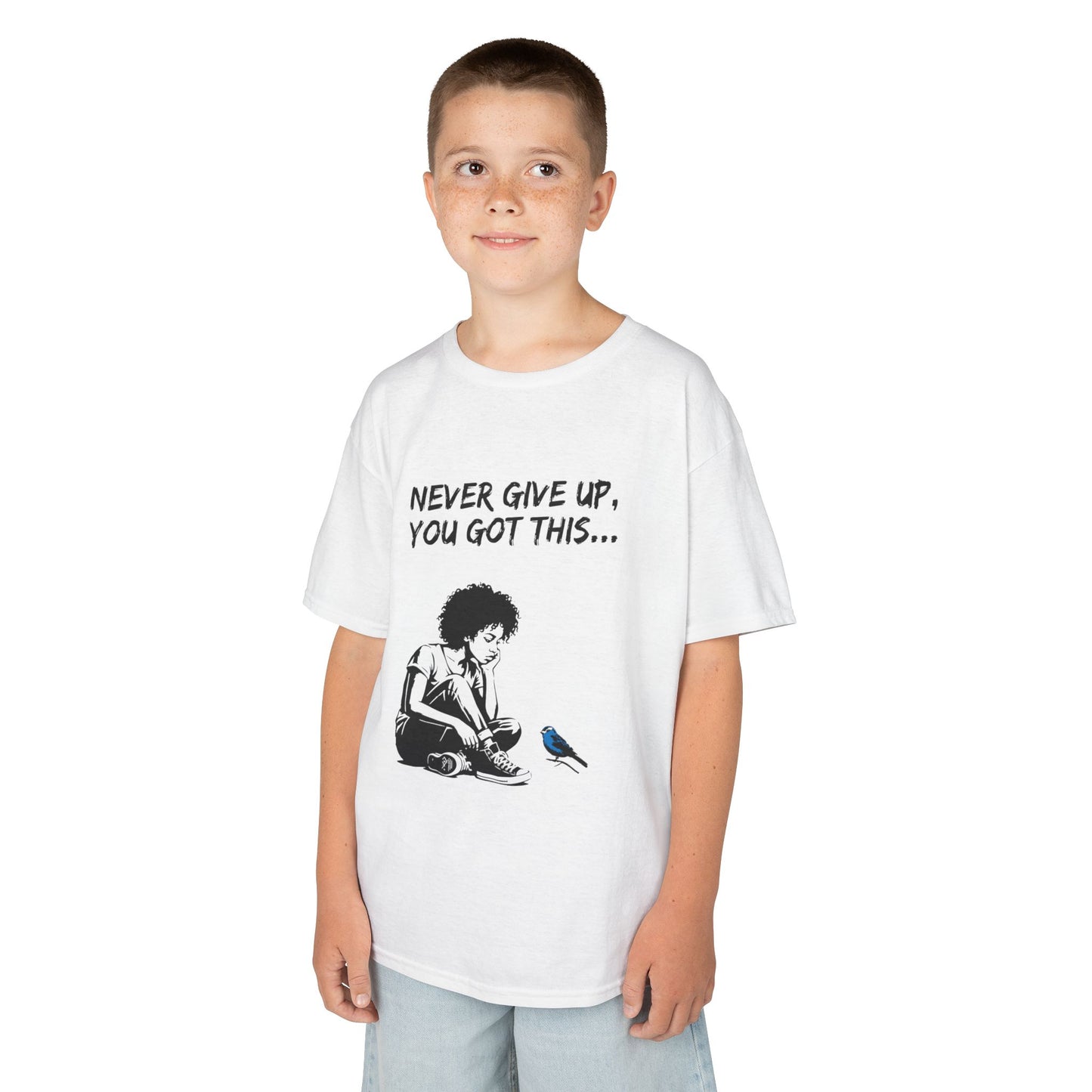 Never Give Up Kids Inspirational Tee