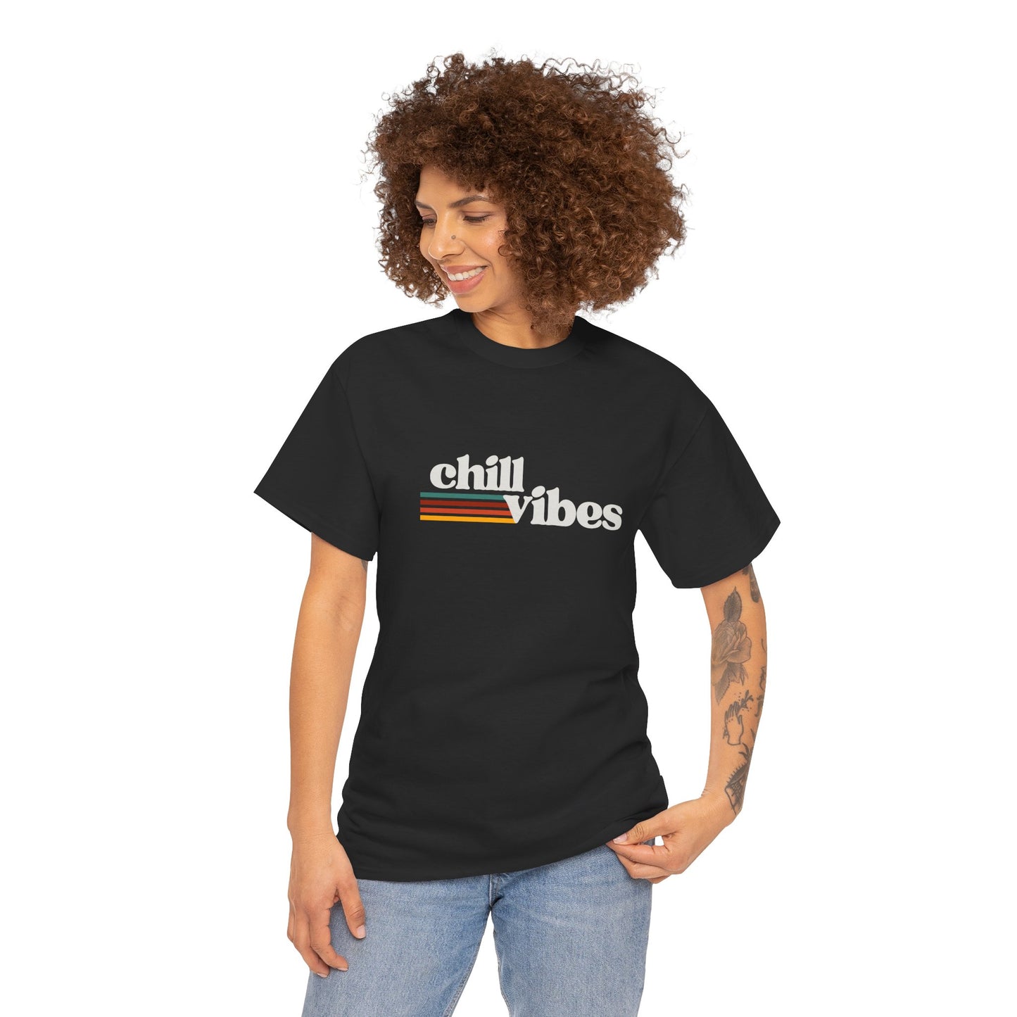 Sunset Soul: Chill Vibes Retro Stripe Premium Graphic Tee
