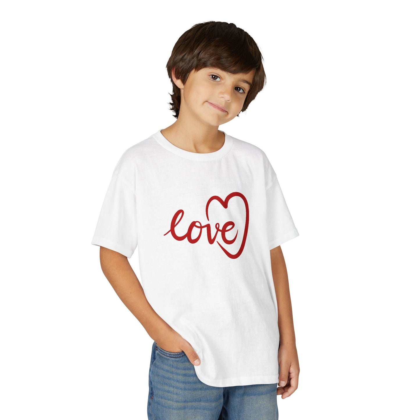 Heartfelt Style: Youth Red "Love" Heart Script Premium Tee