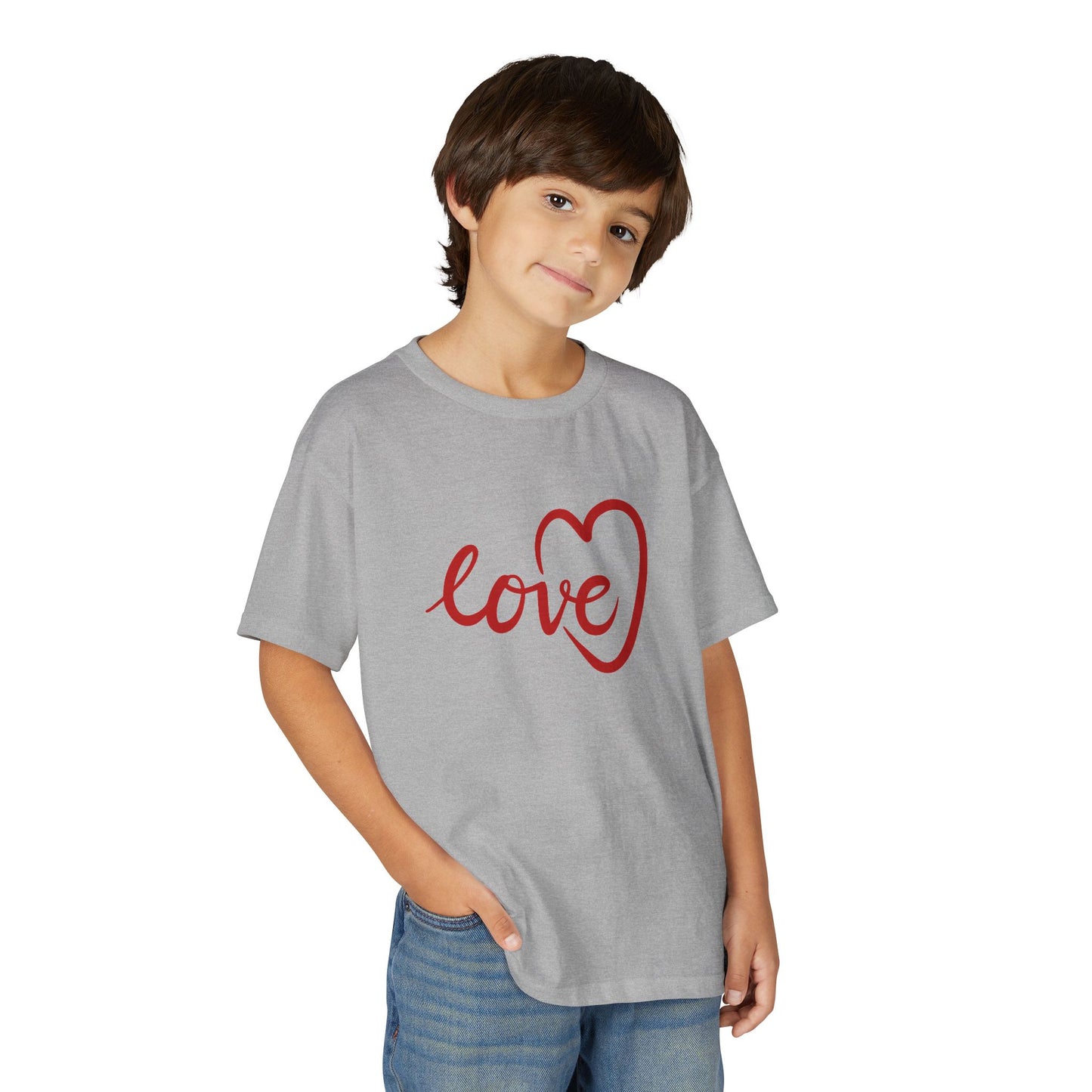 Heartfelt Style: Youth Red "Love" Heart Script Premium Tee