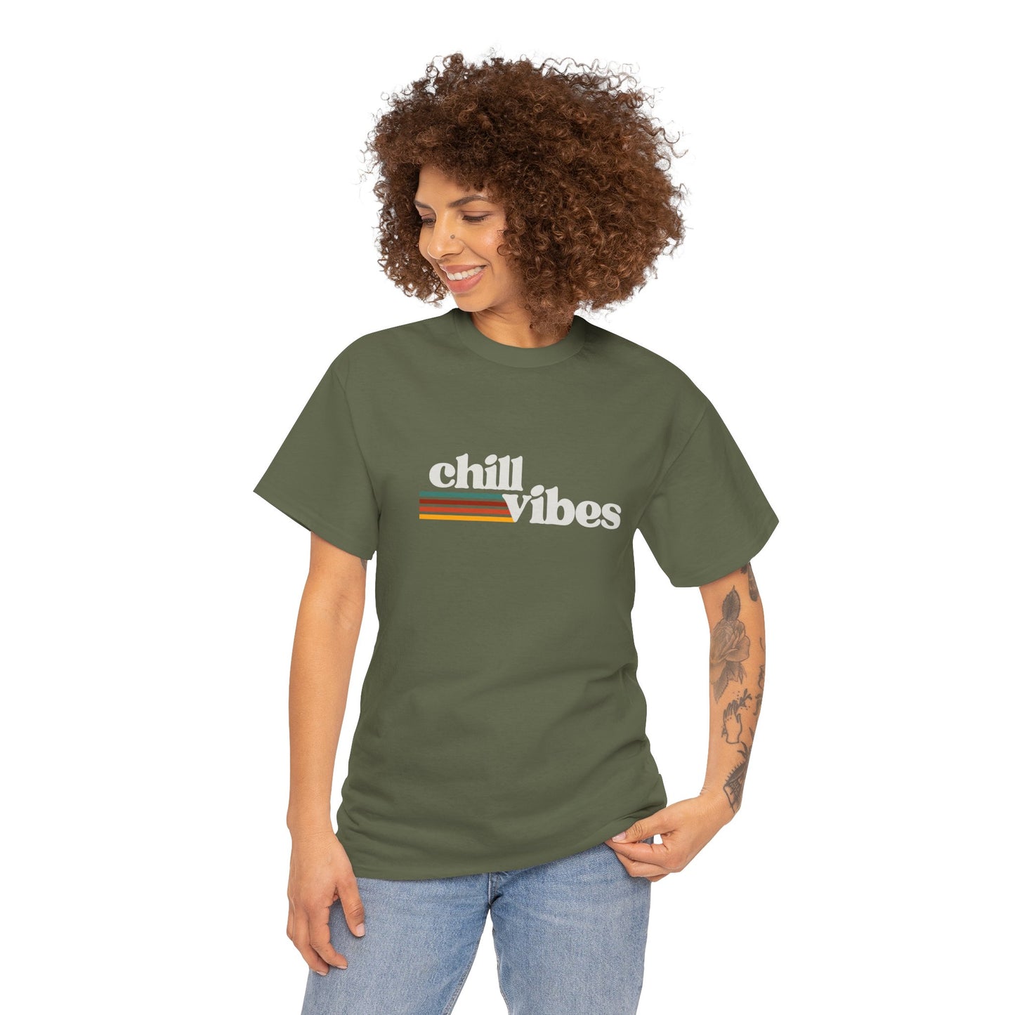 Sunset Soul: Chill Vibes Retro Stripe Premium Graphic Tee
