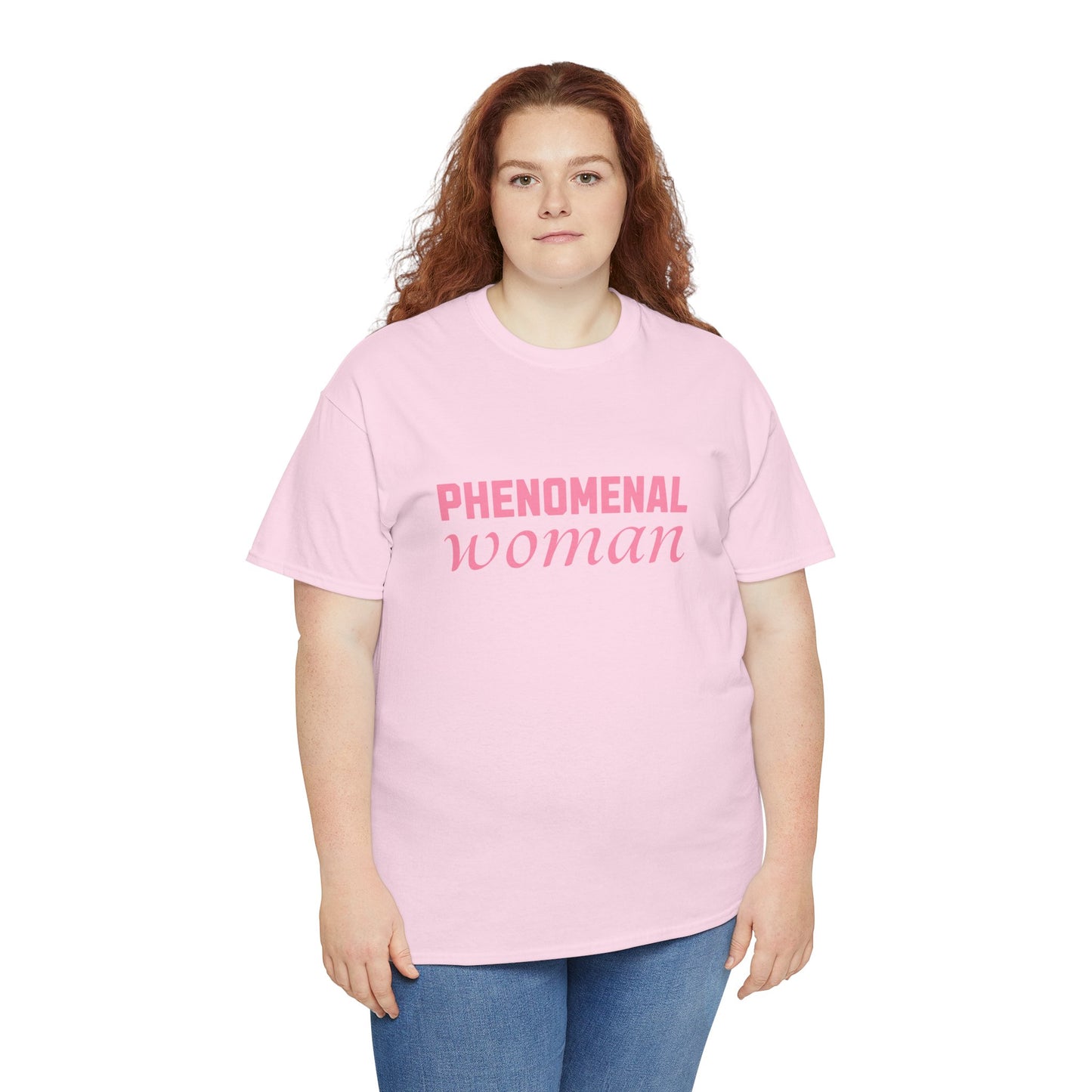 Phenomenal Woman Feminist Empowerment Tee with Pink Text