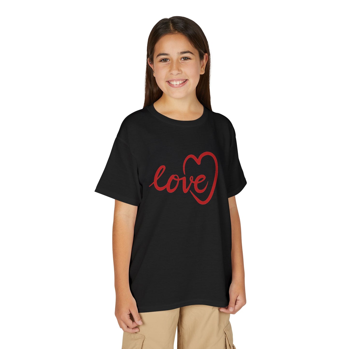 Heartfelt Style: Youth Red "Love" Heart Script Premium Tee