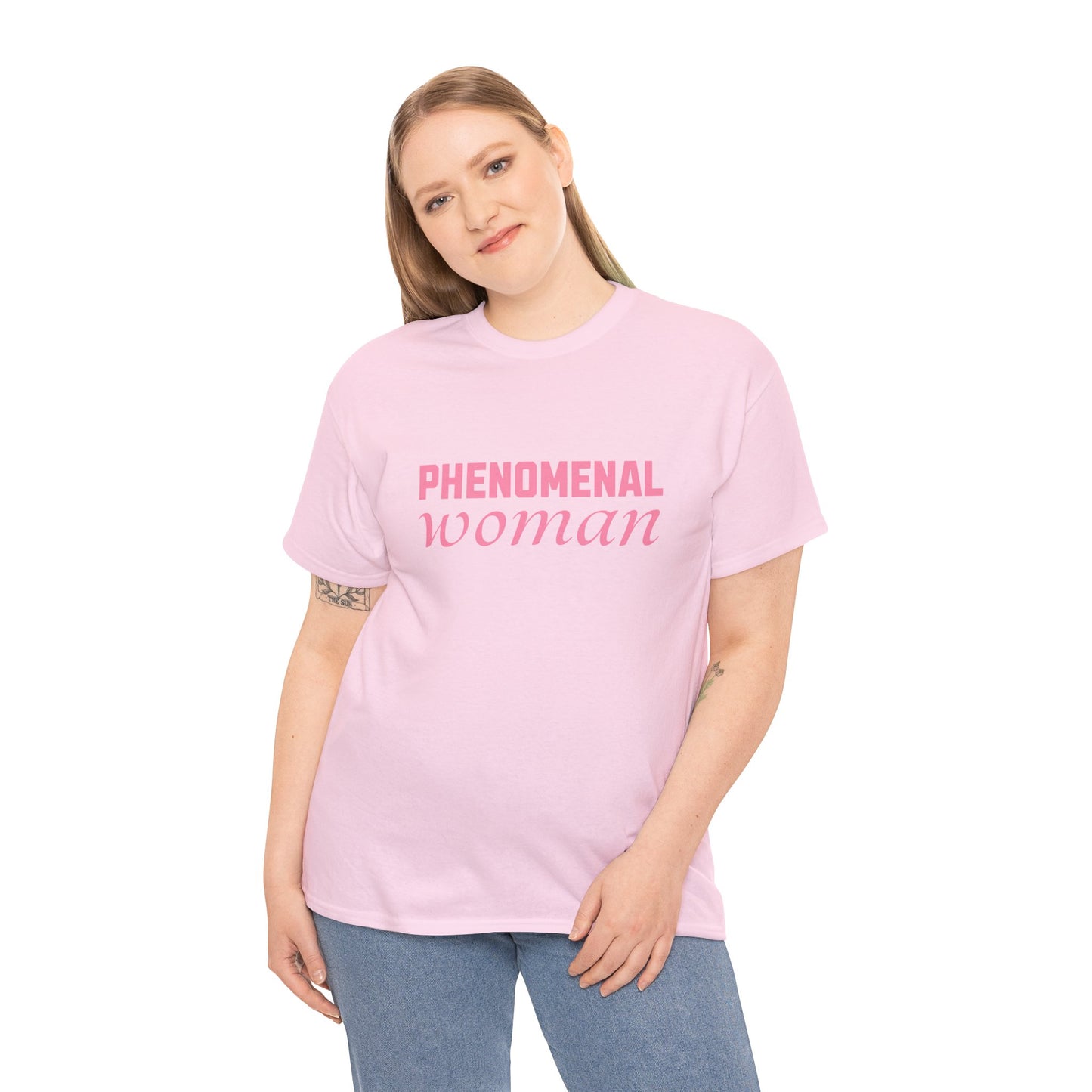 Phenomenal Woman Feminist Empowerment Tee with Pink Text