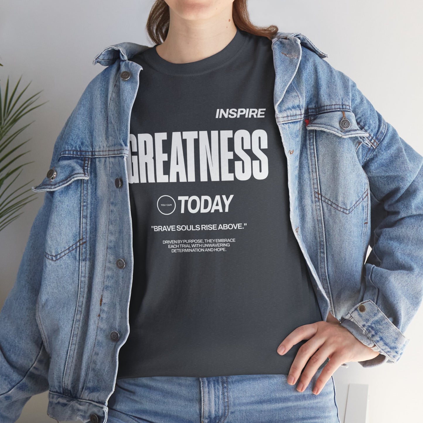 Inspire greatness today! Unisex Heavy Cotton T-shirt design that urges you to embrace every struggle in life with unflinching tenacity and hope.