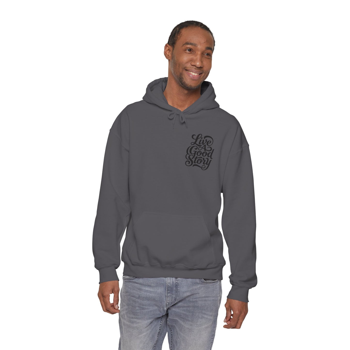 Live A Good Story Hoodie — Inspirational Script Pullover for Everyday Wear