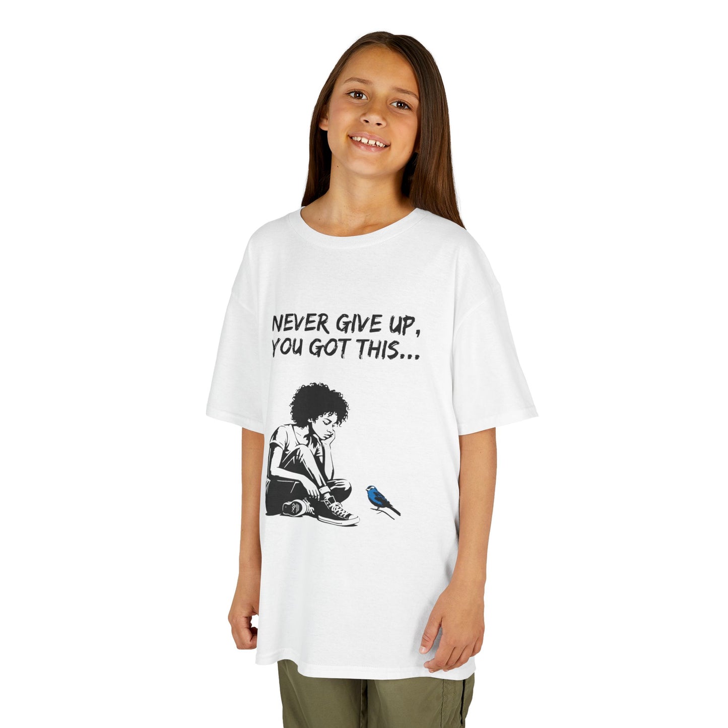Never Give Up Kids Inspirational Tee