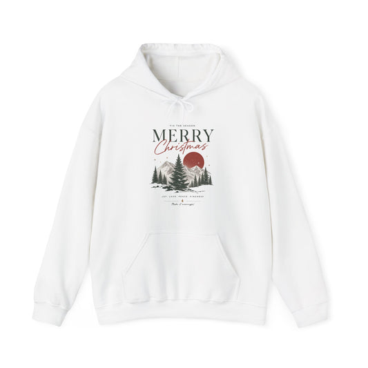 Tis the Season Merry Christmas Hoodie — Forest Sunrise