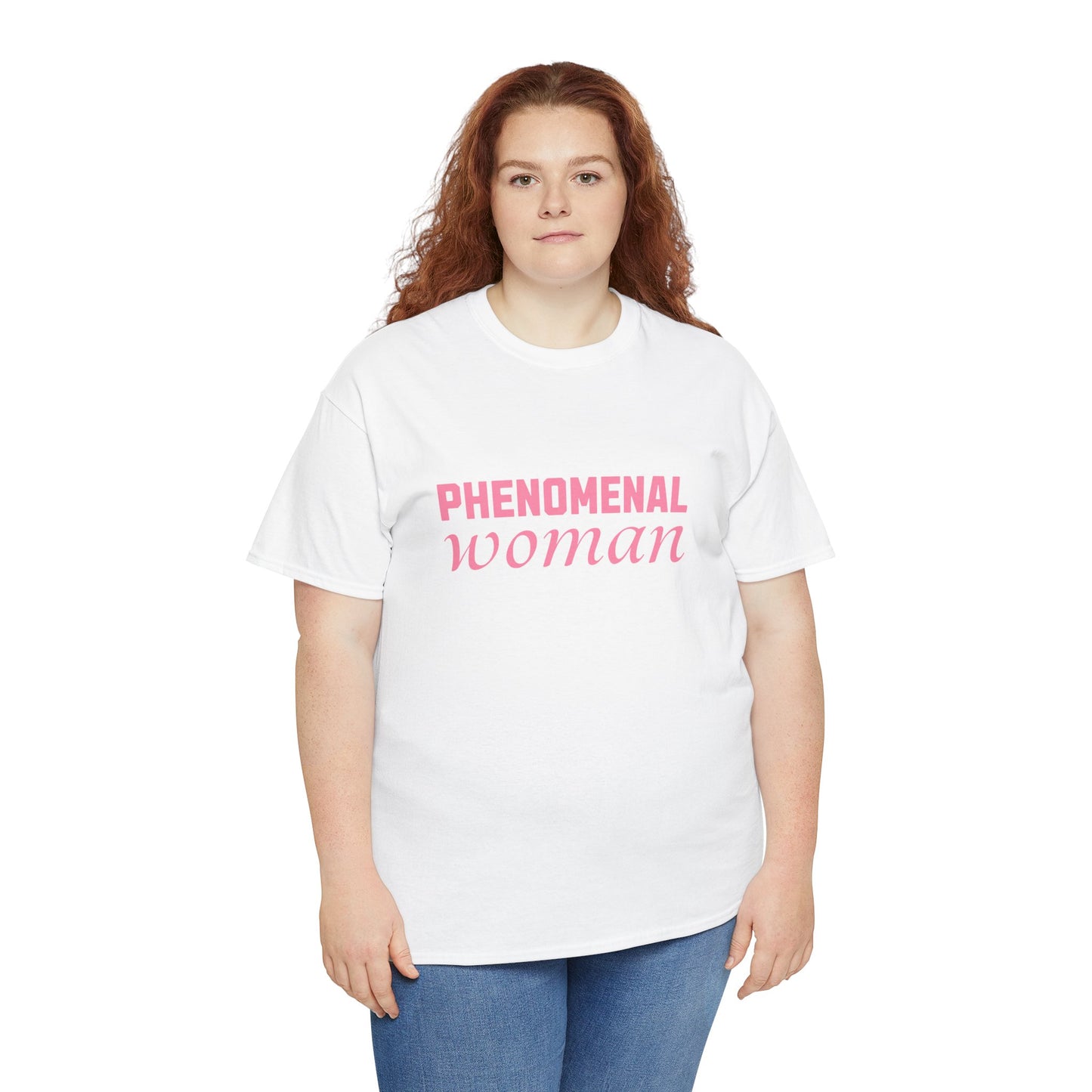Phenomenal Woman Feminist Empowerment Tee with Pink Text