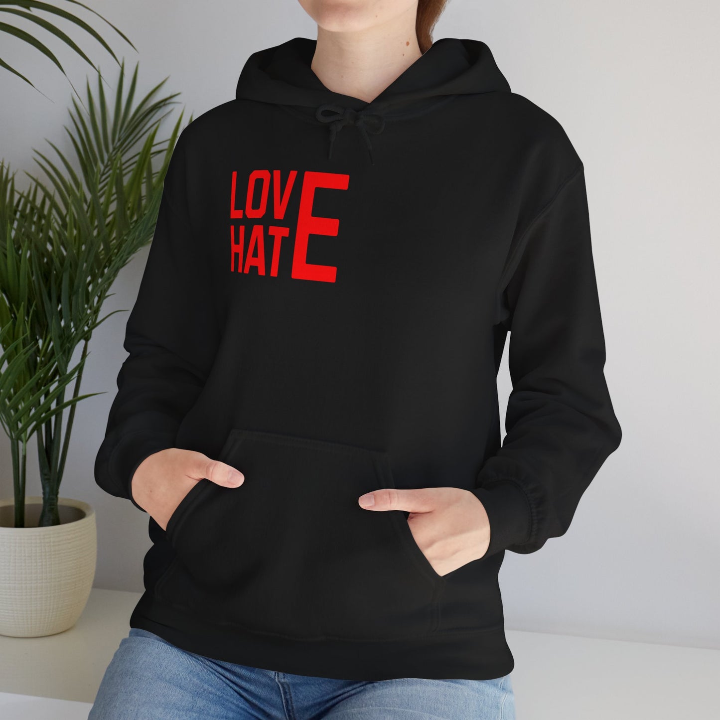 LOVE HATE Unisex Hoodie – Cozy Everyday Pullover by Dripp’N Gear, Perfect for Gifts & Holidays