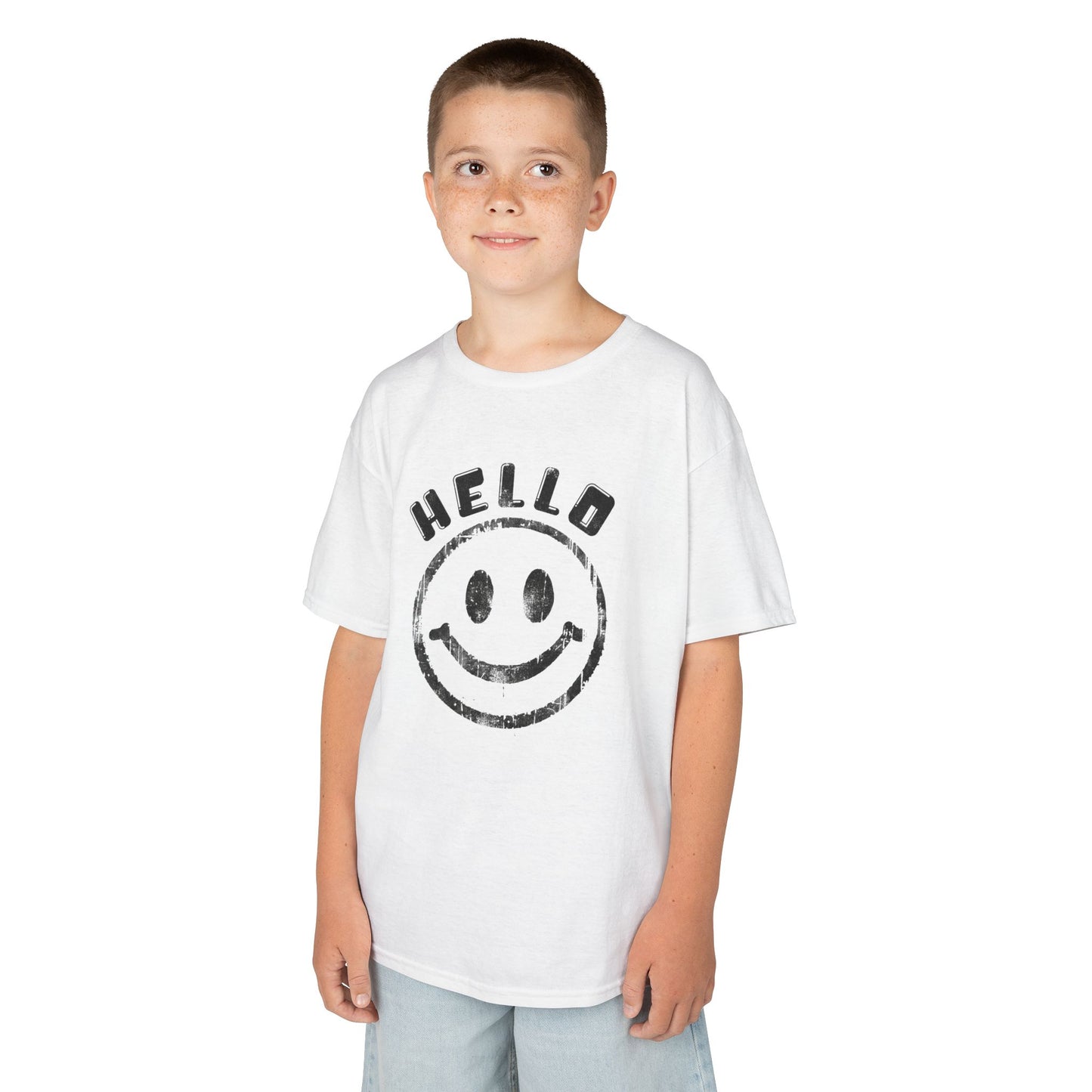 Universal Happiness: Hello Smiley Face Kids Premium Graphic Tee