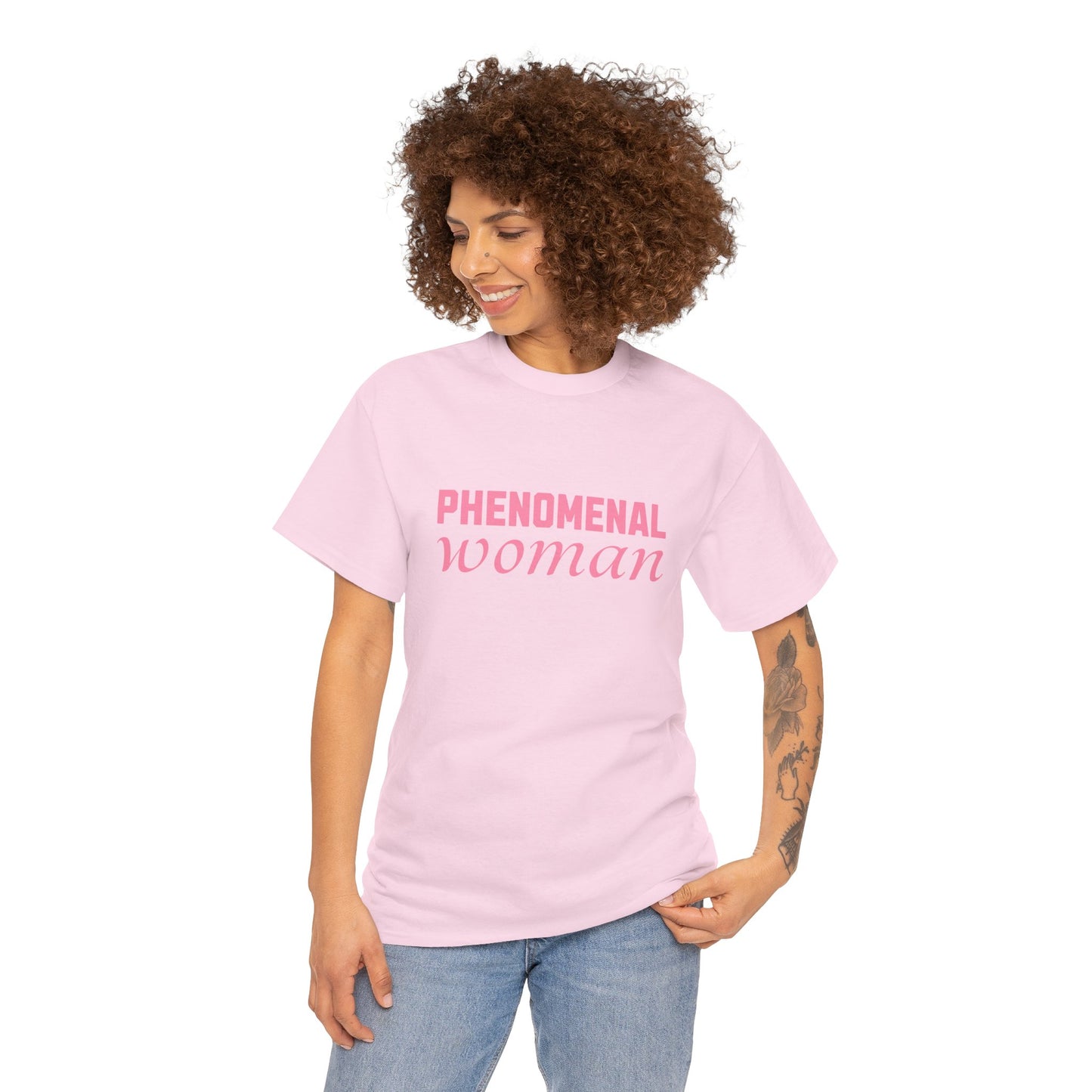 Phenomenal Woman Feminist Empowerment Tee with Pink Text
